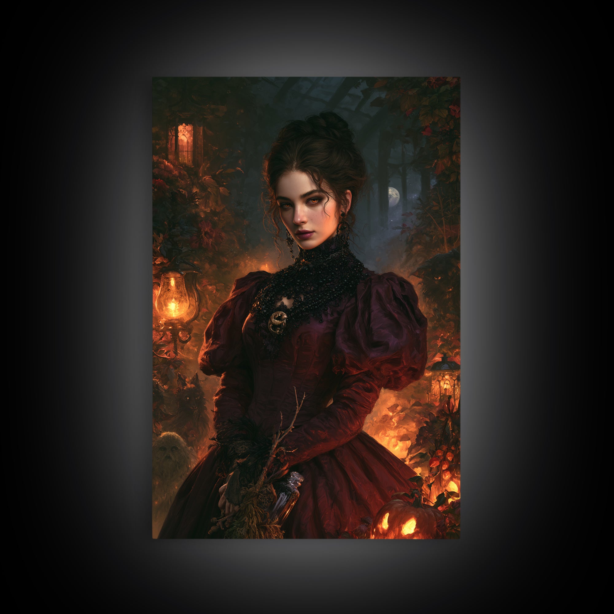 The Velvet Coven Sister, Victorian Witch Portrait, Vertical Canvas Print, Gothic Home Decor, Gothic Wall Decor, Classic Monster Art
