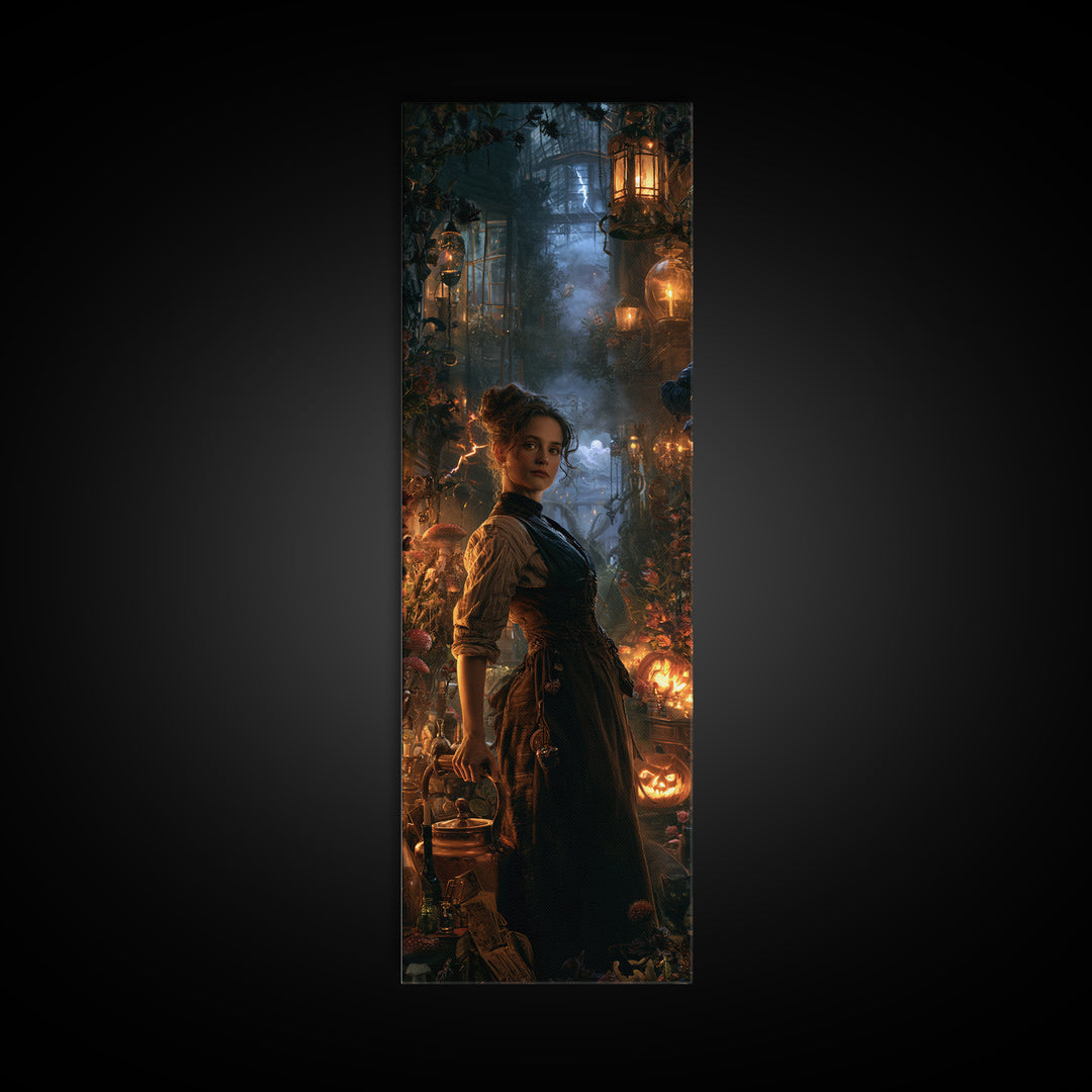 The Kitchen Witch, Victorian Witch Portrait, Tall Narrow Canvas Print, Gothic Home Decor, Gothic Wall Decor, Classic Monster Art
