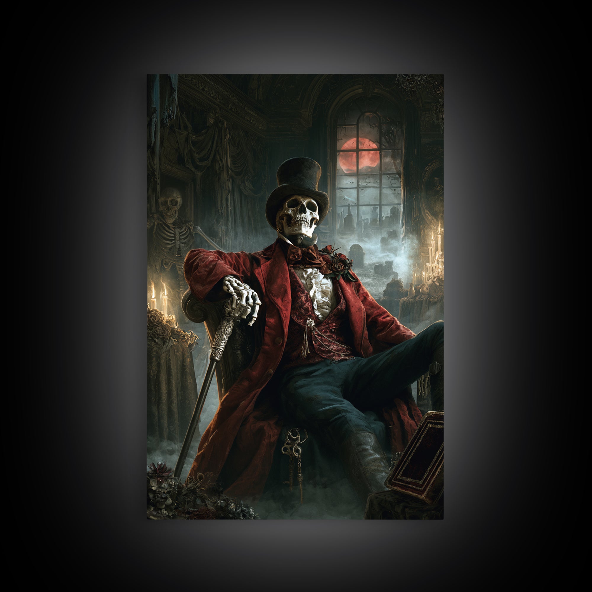The Bone Marquis, Victorian Skeleton Portrait, Vertical Canvas Print, Gothic Home Decor, Halloween Portrait Art, Classic Monster Art