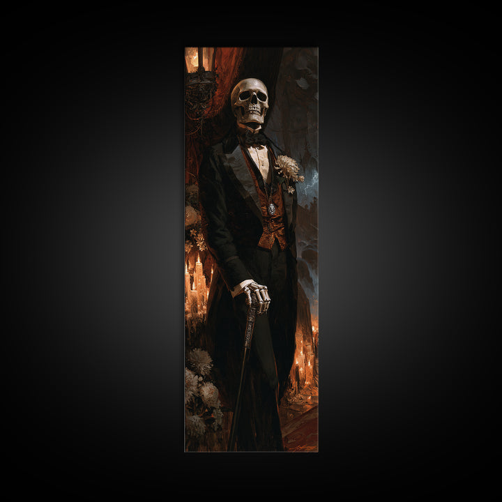 The Bone Marquis, Victorian Skeleton Portrait, Tall Narrow Canvas Print, Macabre Home Decor, Canvas Print, Classic Monster Art