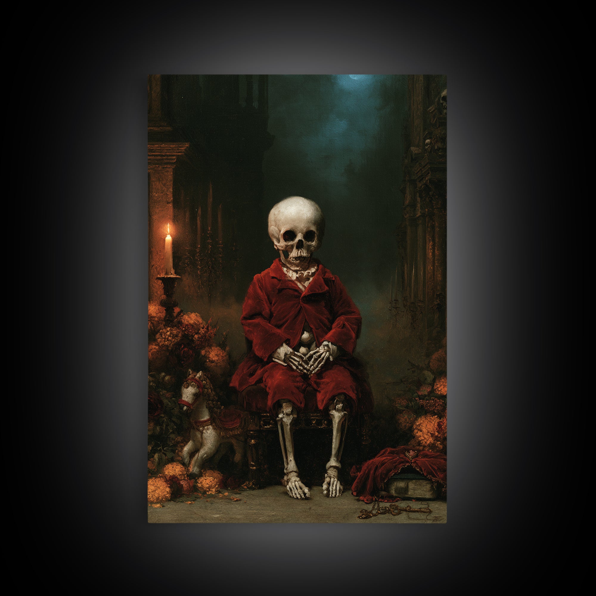 The Ossuary Child, Victorian Skeleton Portrait, Vertical Canvas Print, Antique Style Decor, Gothic Wall Decor, Classic Monster Art