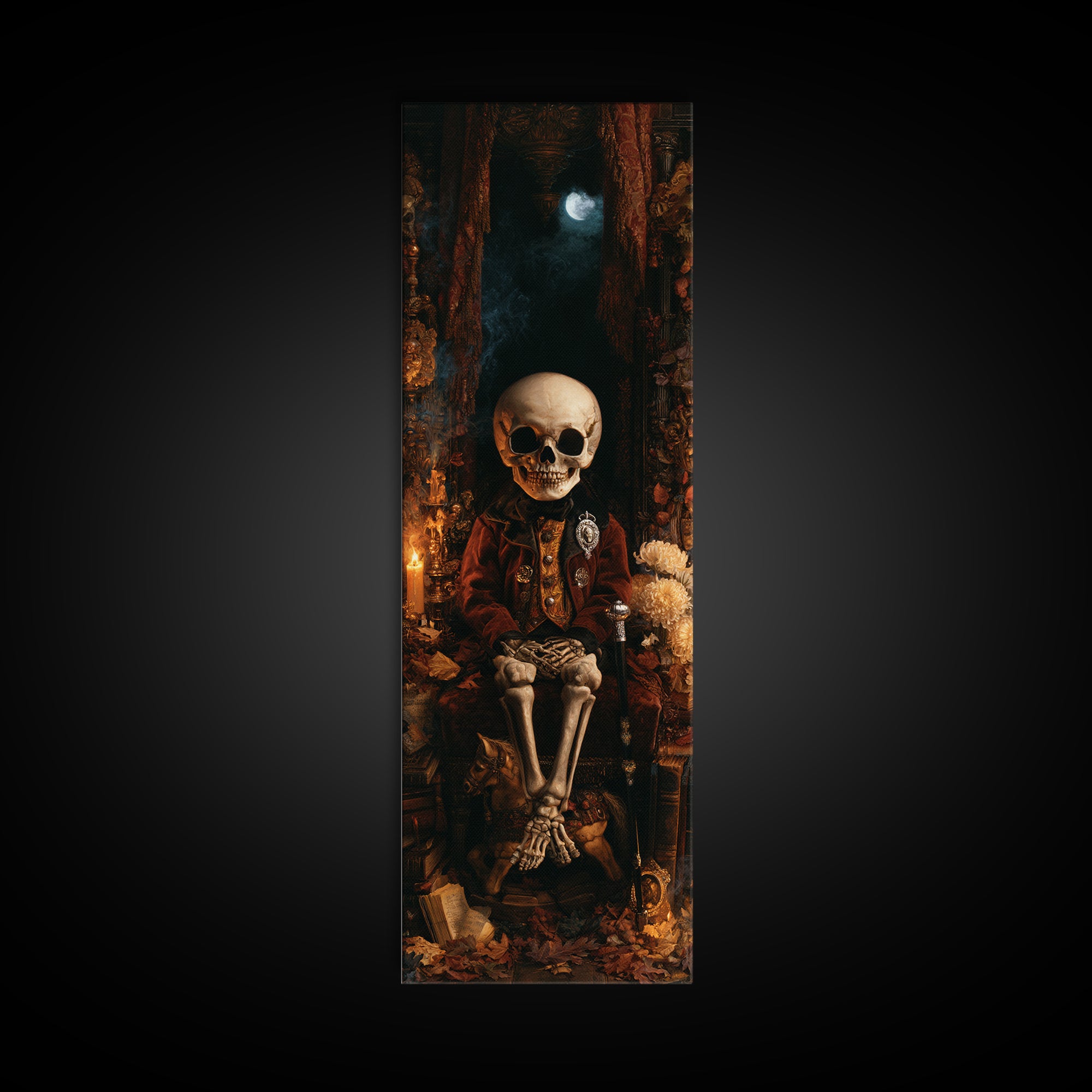 The Ossuary Child, Victorian Skeleton Portrait, Tall Narrow Canvas Print, Gothic Home Decor, Gothic Wall Decor, Classic Monster Art