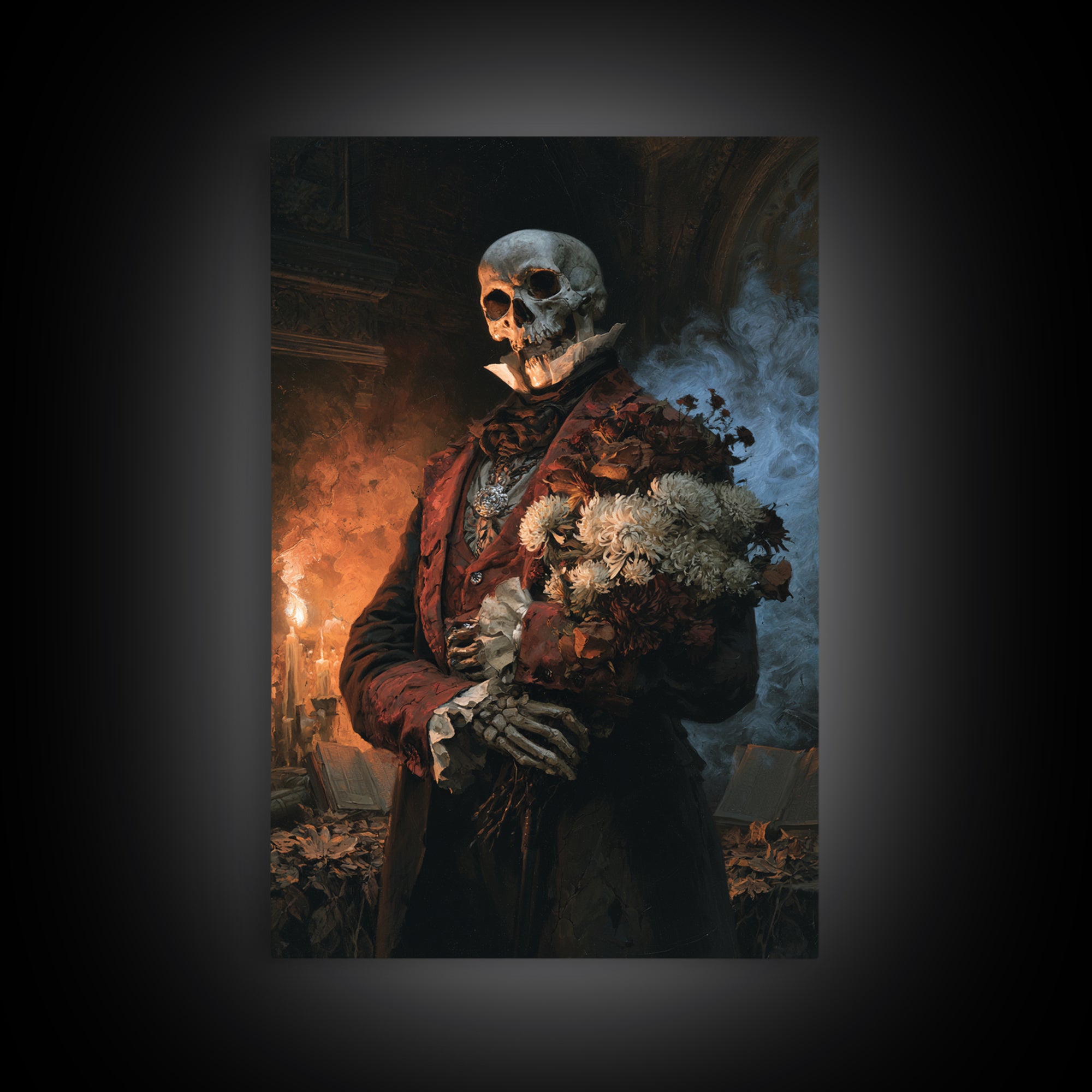 The Graveyard Dandy, Victorian Skeleton Portrait, Vertical Canvas Print, Classic Halloween Decor, Gothic Wall Decor, Classic Monster Art