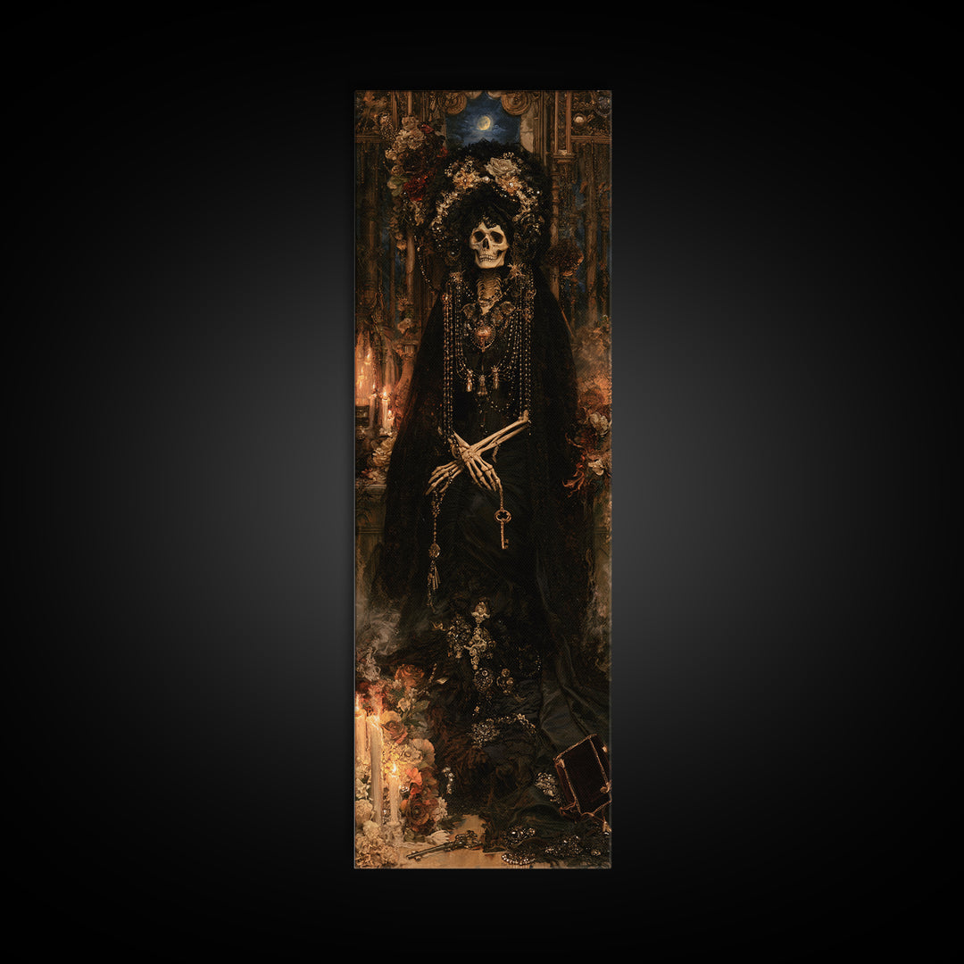 The Widow In Ivory Bone, Victorian Skeleton Portrait, Tall Narrow Canvas Print, Dark Academia Decor, Canvas Print, Classic Monster Art
