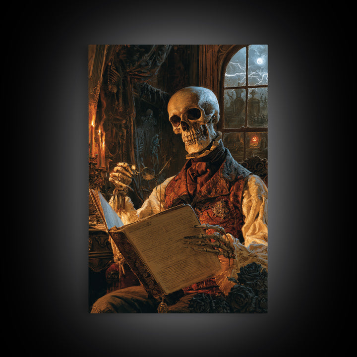 The Gentleman Anatomist, Victorian Skeleton Portrait, Vertical Canvas Print, Dark Academia Decor, Canvas Print, Classic Monster Art