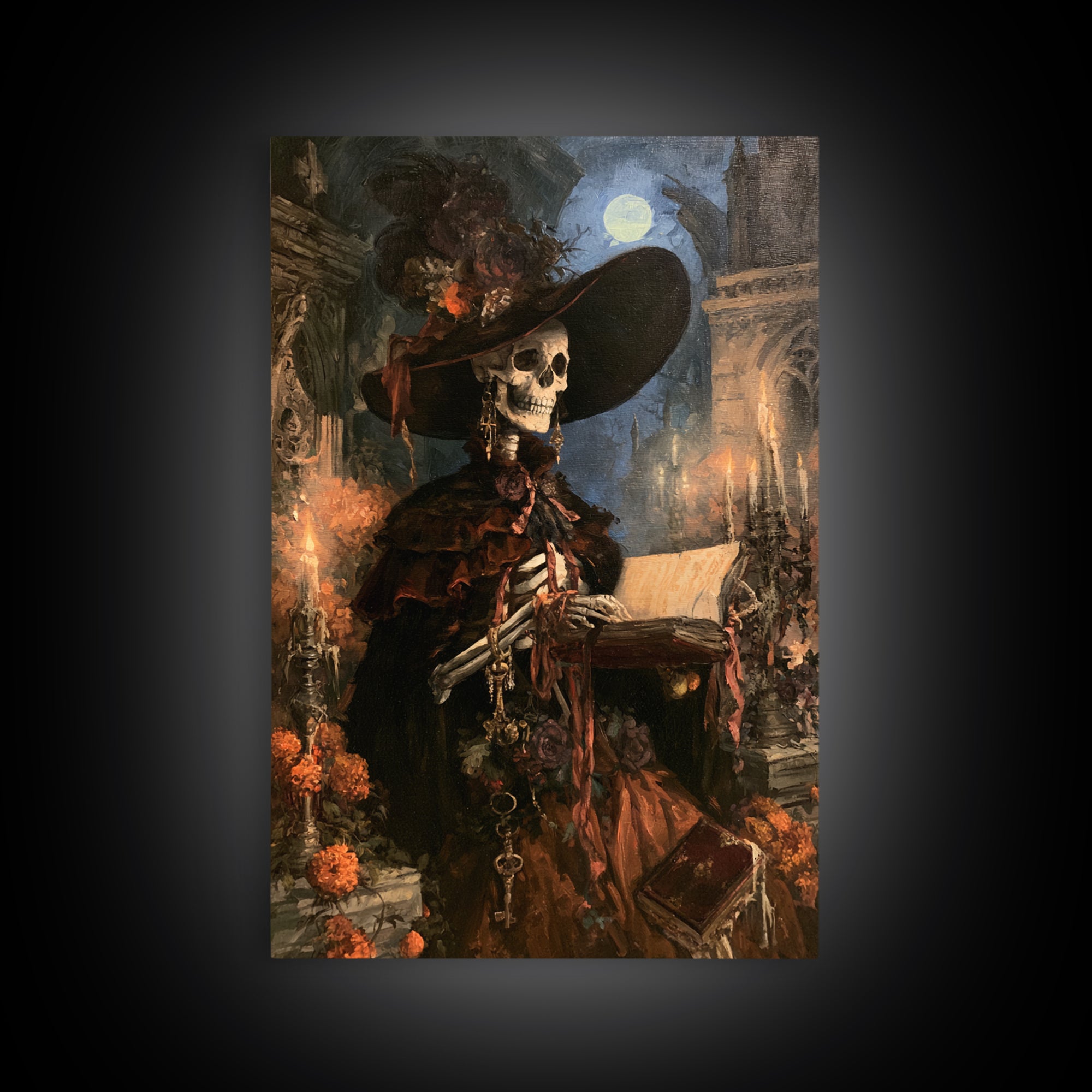 The Ballad-Singer Skeleton, Victorian Skeleton Portrait, Vertical Canvas Print, Classic Halloween Decor, Classic Monster Art