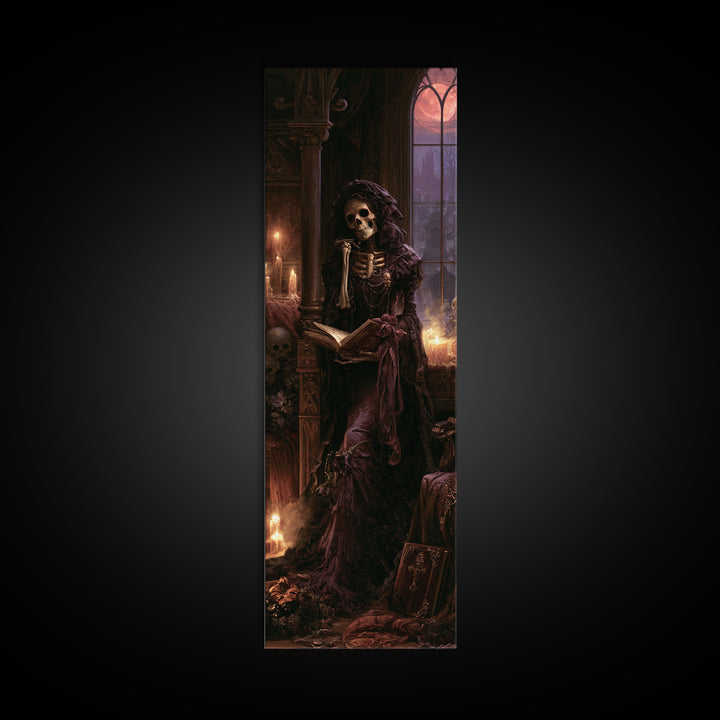 The Ballad-Singer Skeleton, Victorian Skeleton Portrait, Tall Narrow Canvas Print, Gothic Home Decor, Classic Monster Art