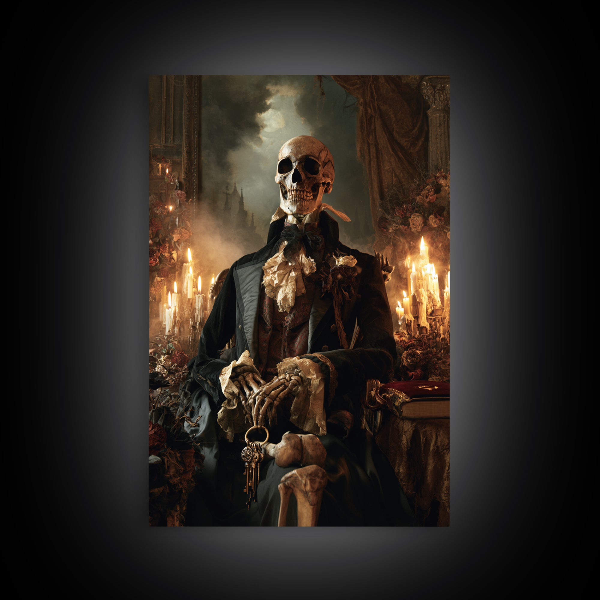 The Crypt Chamberlain, Victorian Skeleton Portrait, Vertical Canvas Print, Antique Style Decor, Gothic Wall Decor, Classic Monster Art