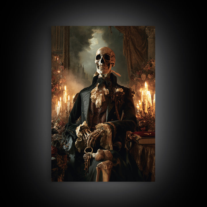 The Crypt Chamberlain, Victorian Skeleton Portrait, Vertical Canvas Print, Antique Style Decor, Gothic Wall Decor, Classic Monster Art