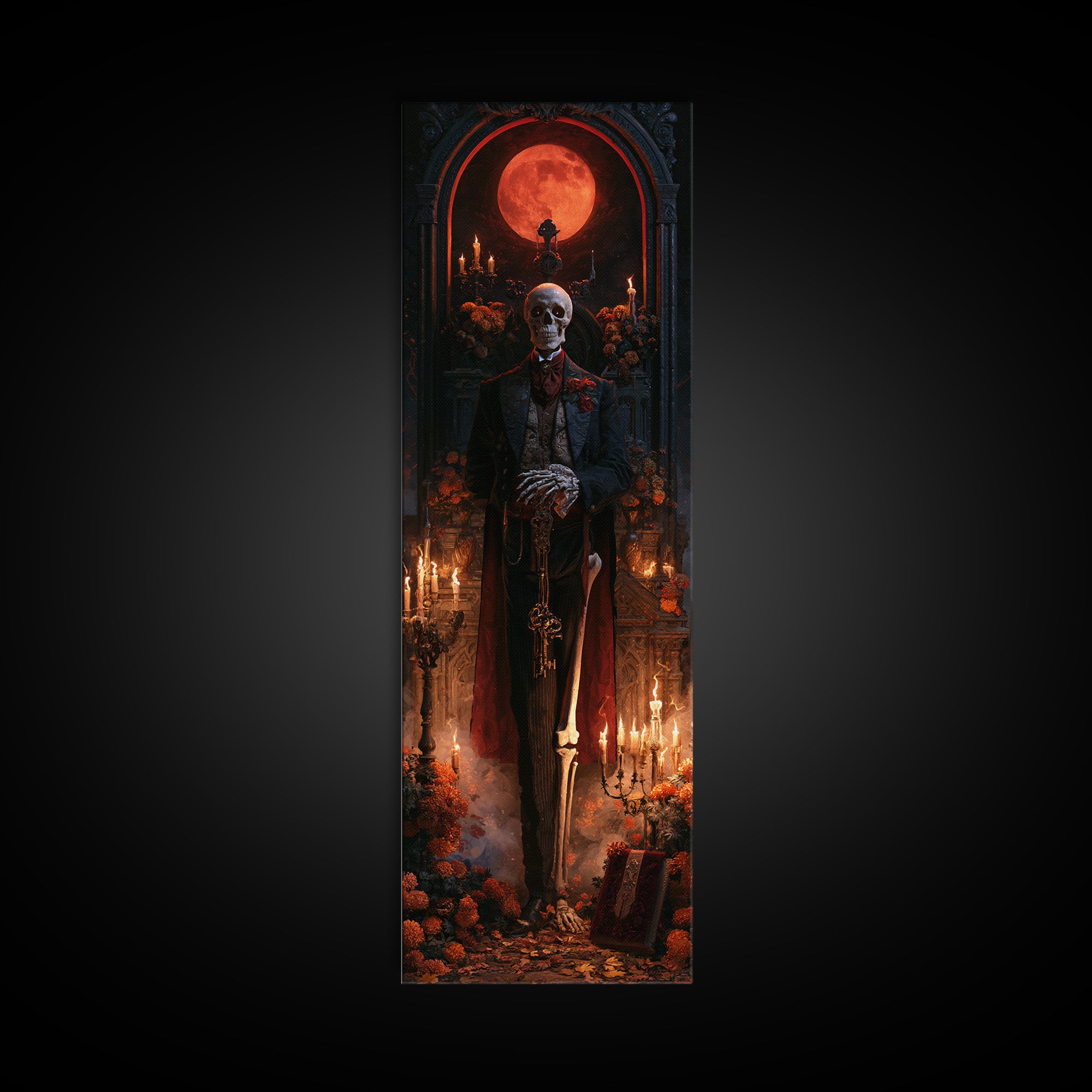 The Crypt Chamberlain, Victorian Skeleton Portrait, Tall Narrow Canvas Print, Gothic Home Decor, Gothic Wall Decor, Classic Monster Art