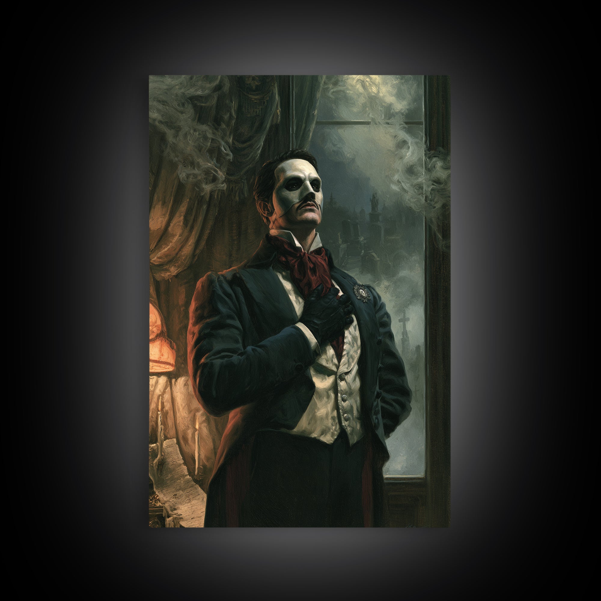 The Opera Phantom, Victorian Phantom Portrait, Vertical Canvas Print, Dark Academia Decor, Canvas Print, Classic Monster Art