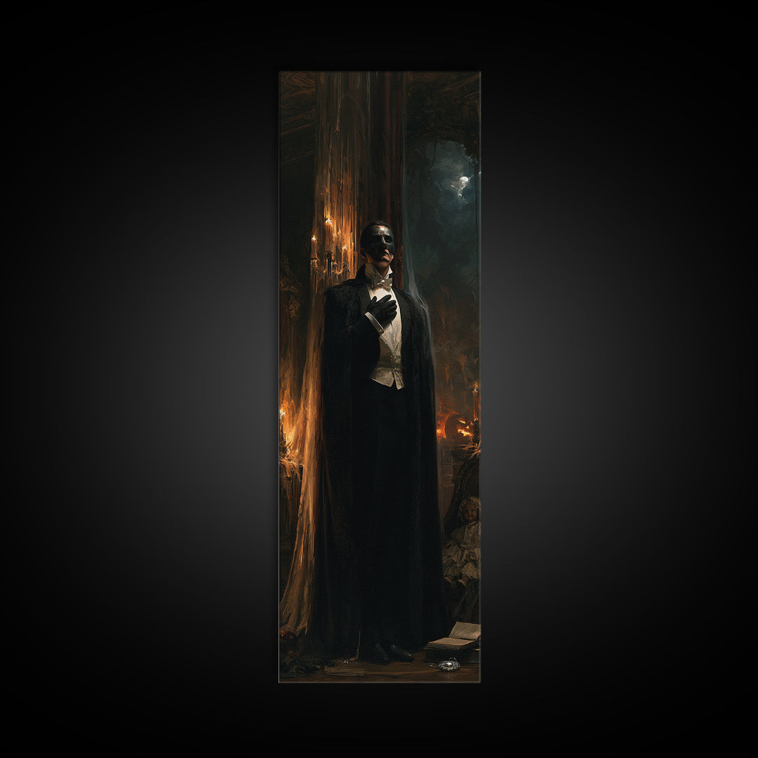 The Opera Phantom, Victorian Phantom Portrait, Tall Narrow Canvas Print, Classic Halloween Decor, Canvas Print, Classic Monster Art
