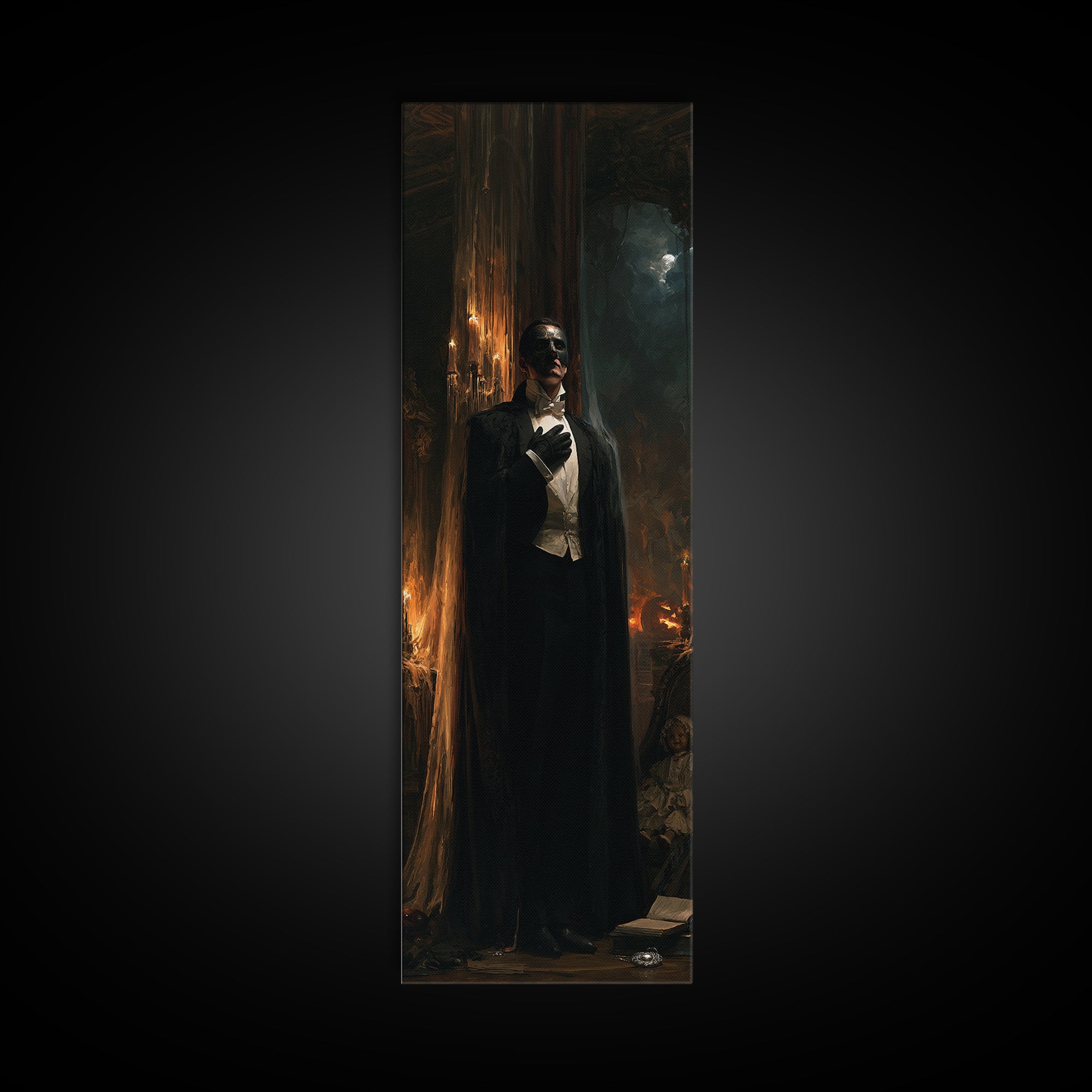 The Opera Phantom, Victorian Phantom Portrait, Tall Narrow Canvas Print, Classic Halloween Decor, Canvas Print, Classic Monster Art