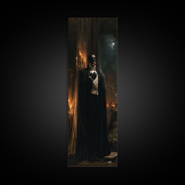 The Opera Phantom, Victorian Phantom Portrait, Tall Narrow Canvas Print, Classic Halloween Decor, Canvas Print, Classic Monster Art