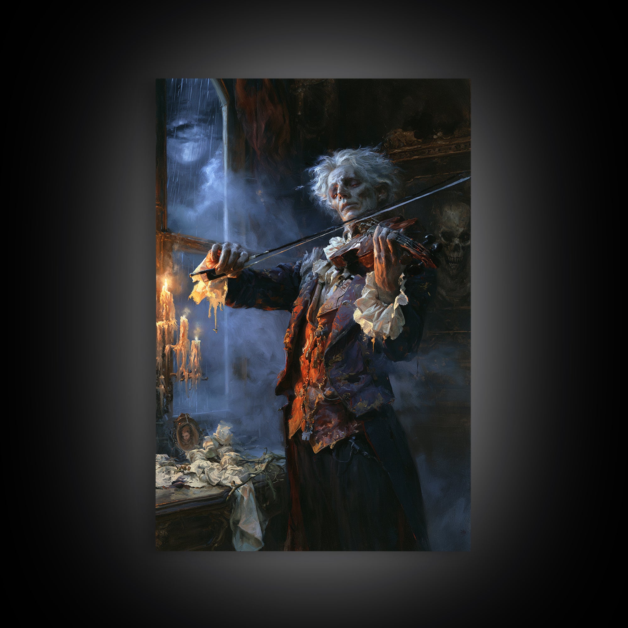 The Phantom Violinist, Victorian Phantom Portrait, Vertical Canvas Print, Macabre Home Decor, Gothic Wall Decor, Classic Monster Art