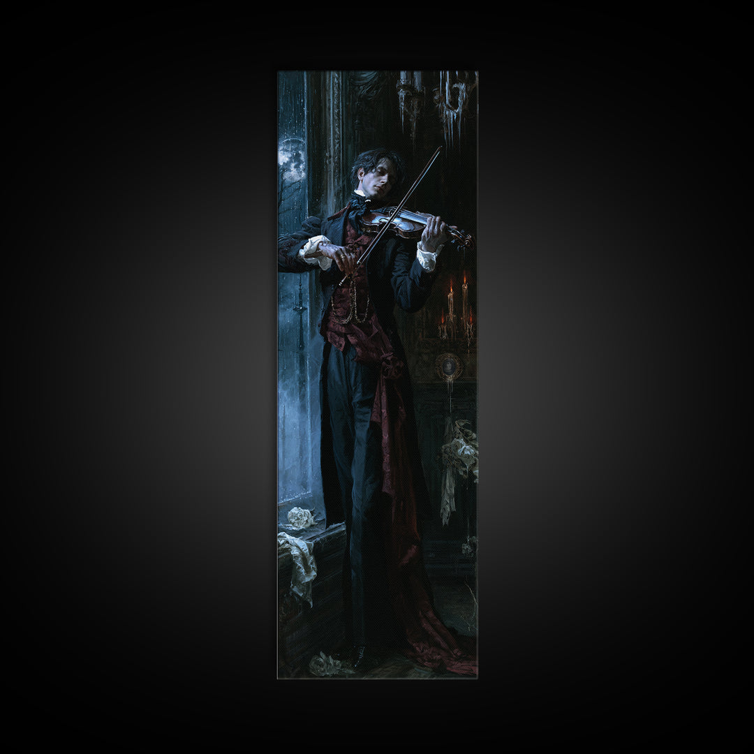 The Phantom Violinist, Victorian Phantom Portrait, Tall Narrow Canvas Print, Classic Halloween Decor, Classic Monster Art