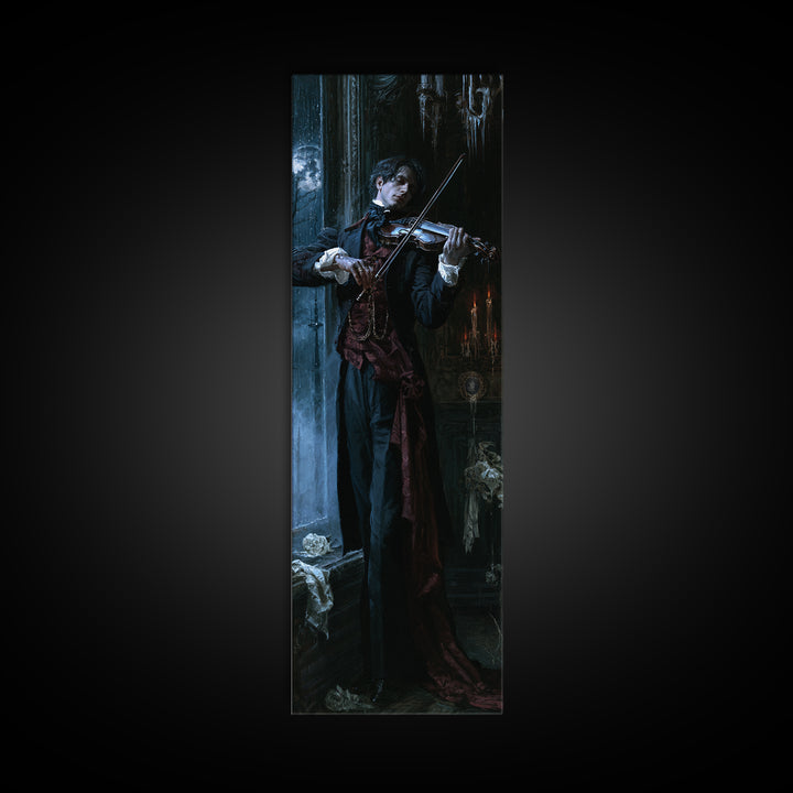 The Phantom Violinist, Victorian Phantom Portrait, Tall Narrow Canvas Print, Classic Halloween Decor, Classic Monster Art