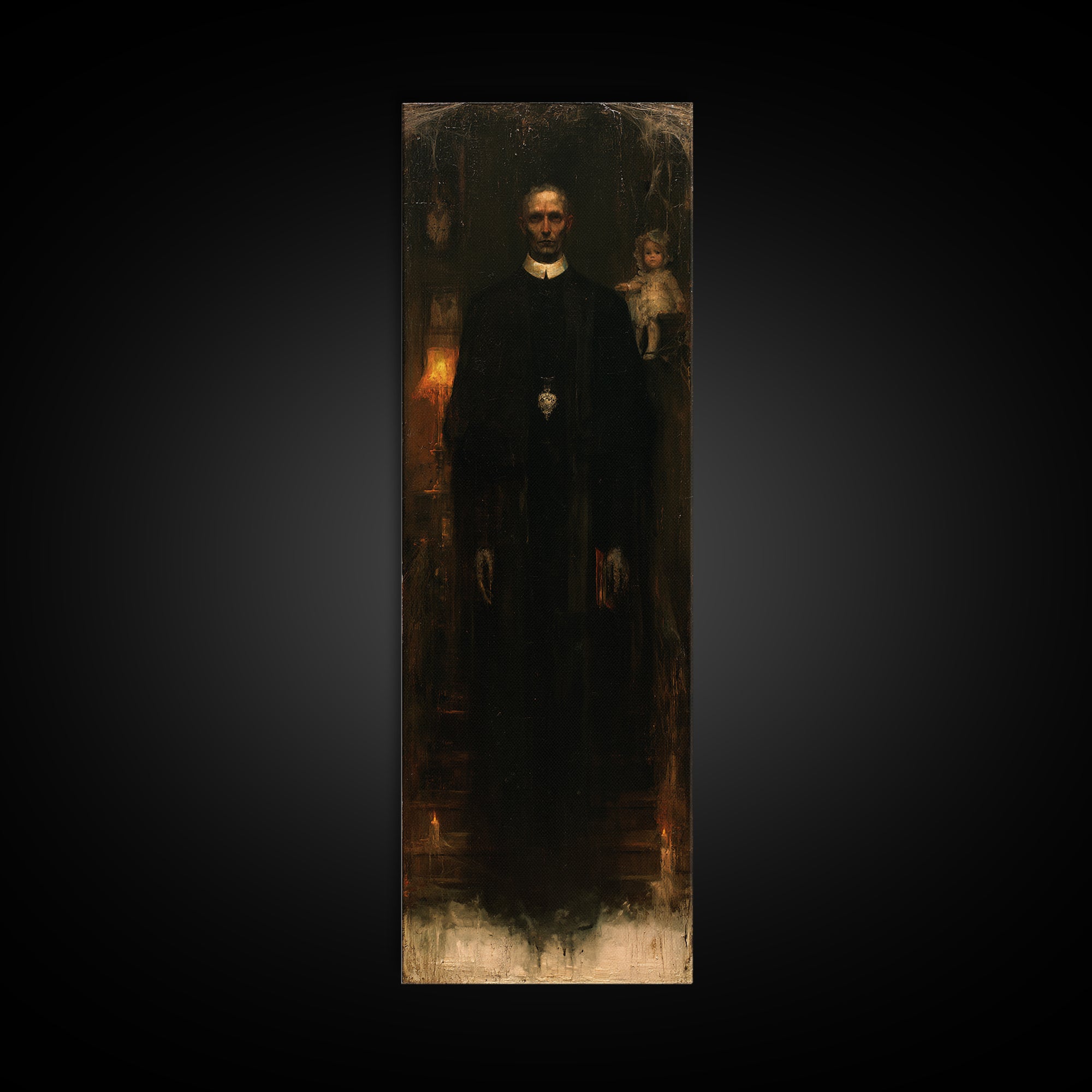 The Cloister Phantom, Victorian Phantom Portrait, Tall Narrow Canvas Print, Dark Academia Decor, Antique Horror Decor, Classic Monster Art