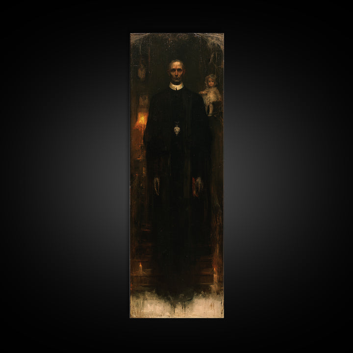 The Cloister Phantom, Victorian Phantom Portrait, Tall Narrow Canvas Print, Dark Academia Decor, Antique Horror Decor, Classic Monster Art