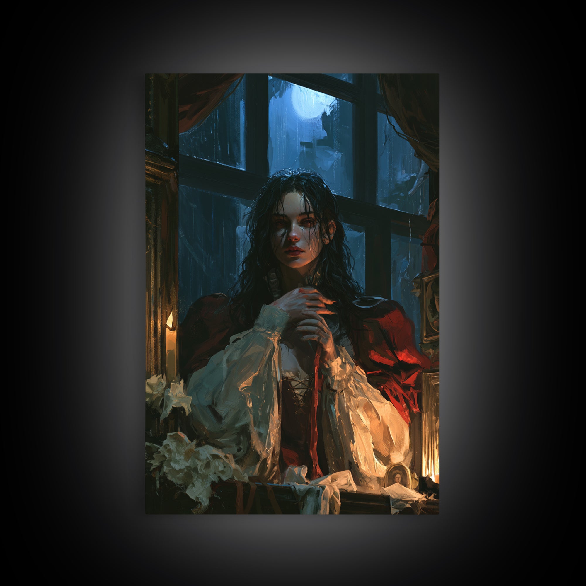 The Lake House Wraith, Victorian Phantom Portrait, Vertical Canvas Print, Antique Style Decor, Halloween Portrait Art, Classic Monster Art
