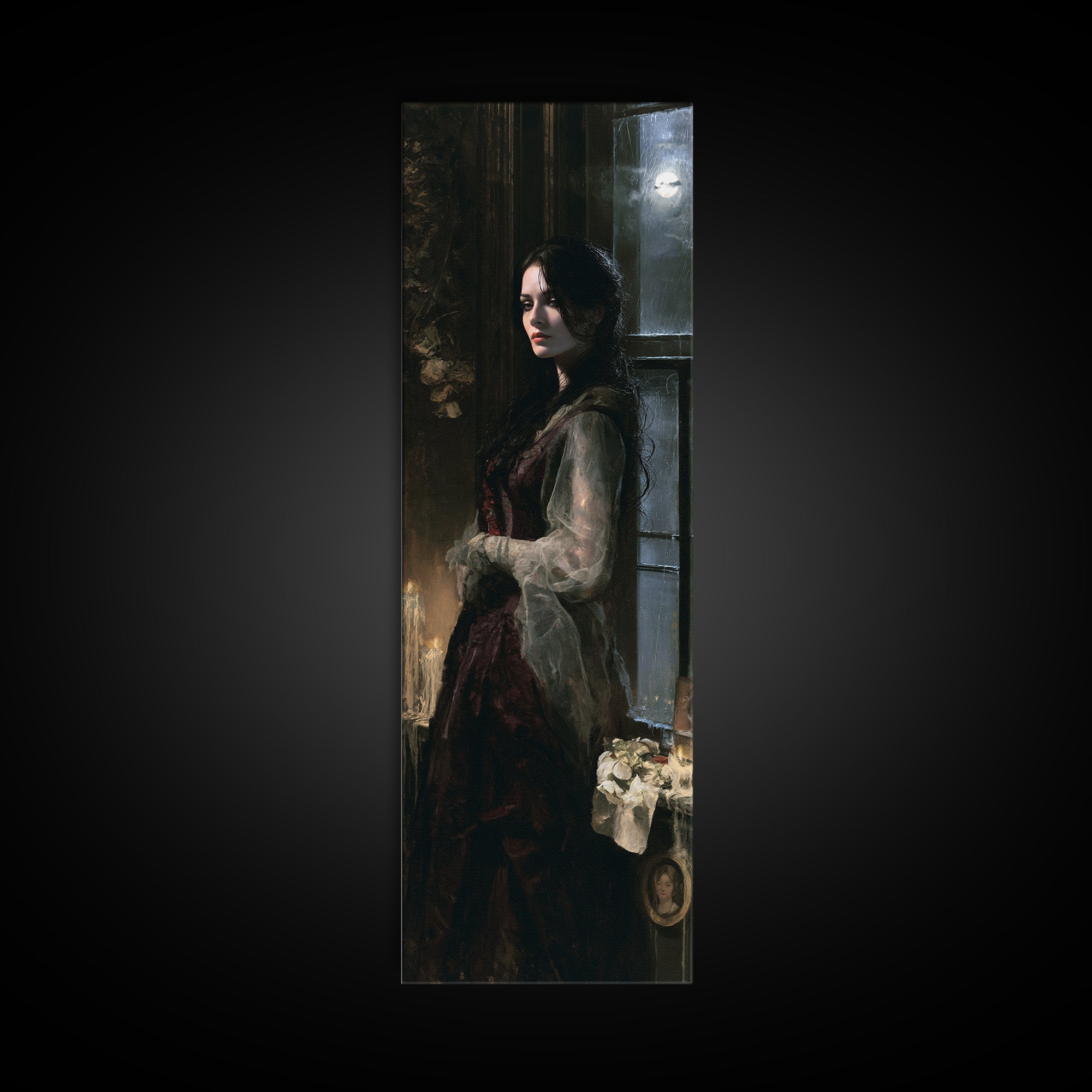 The Lake House Wraith, Victorian Phantom Portrait, Tall Narrow Canvas Print, Gothic Home Decor, Gothic Wall Decor, Classic Monster Art