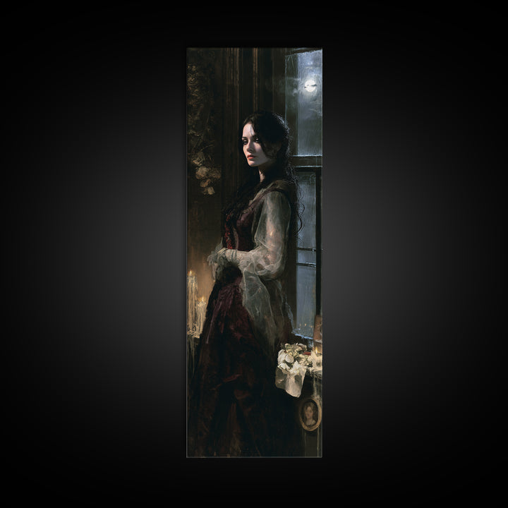 The Lake House Wraith, Victorian Phantom Portrait, Tall Narrow Canvas Print, Gothic Home Decor, Gothic Wall Decor, Classic Monster Art
