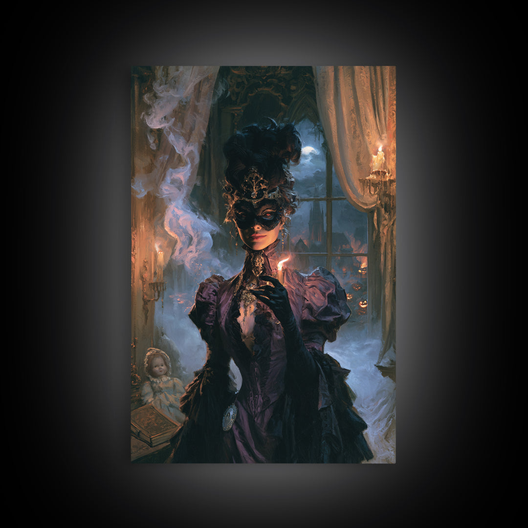 The Velvet Mask Specter, Victorian Phantom Portrait, Vertical Canvas Print, Gothic Home Decor, Antique Horror Decor, Classic Monster Art