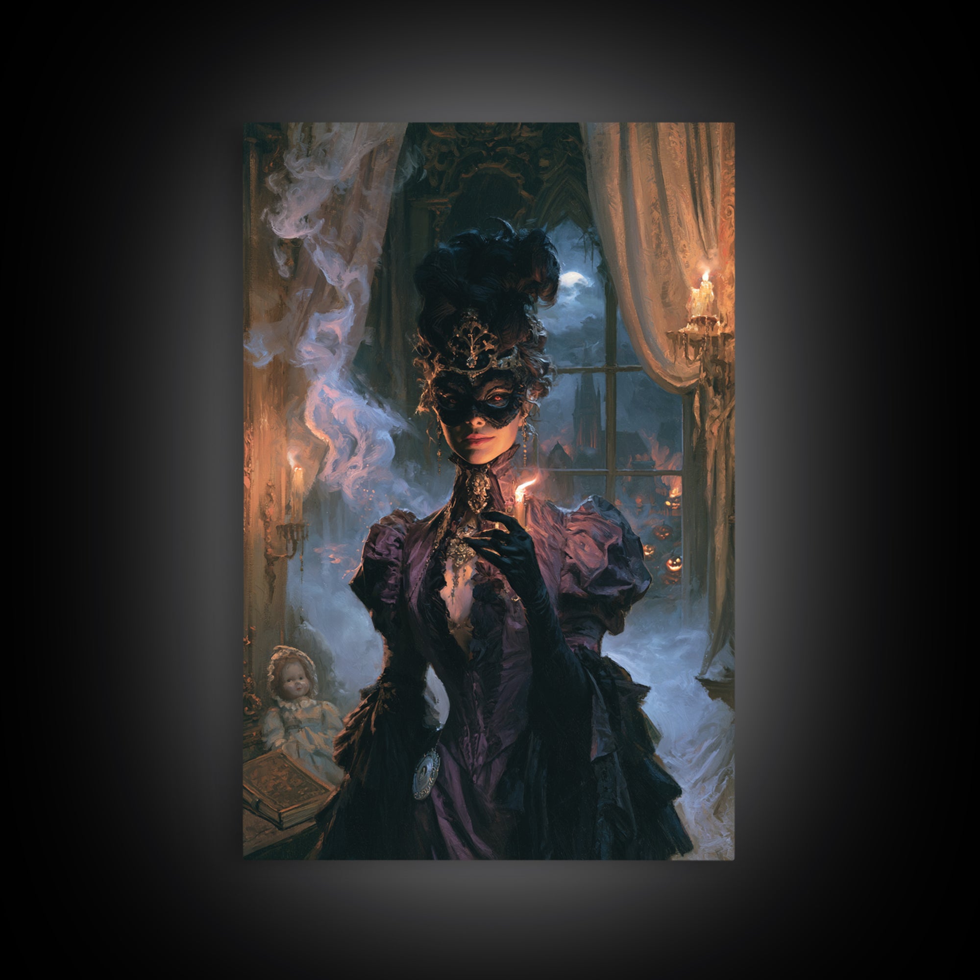 The Velvet Mask Specter, Victorian Phantom Portrait, Vertical Canvas Print, Gothic Home Decor, Antique Horror Decor, Classic Monster Art