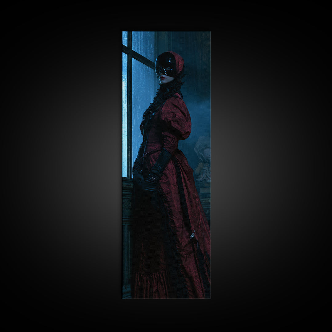 The Velvet Mask Specter, Victorian Phantom Portrait, Tall Narrow Canvas Print, Classic Halloween Decor, Canvas Print, Classic Monster Art
