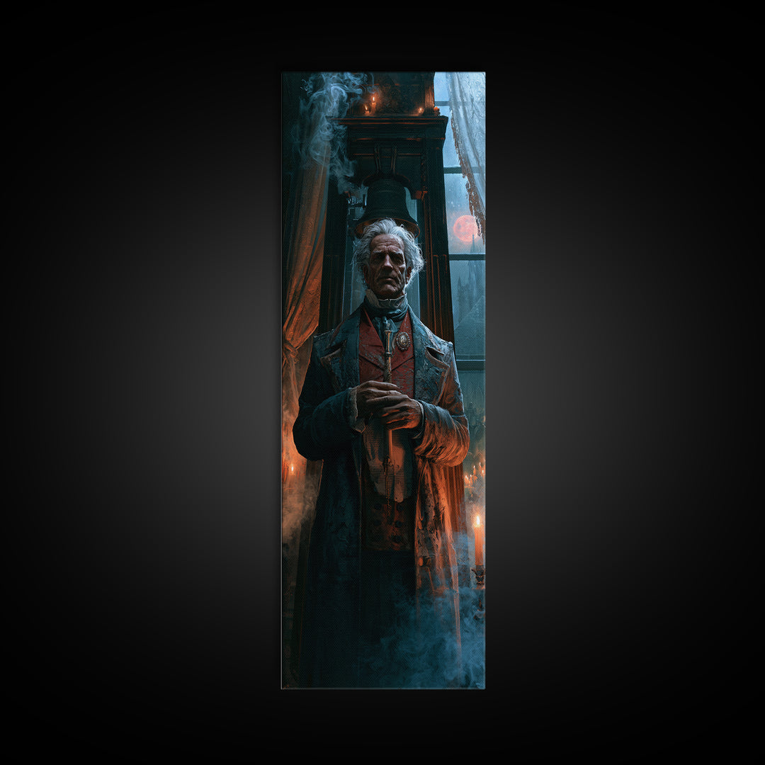The Tower Bell Phantom, Victorian Phantom Portrait, Tall Narrow Canvas Print, Dark Academia Decor, Antique Horror Decor, Classic Monster Art