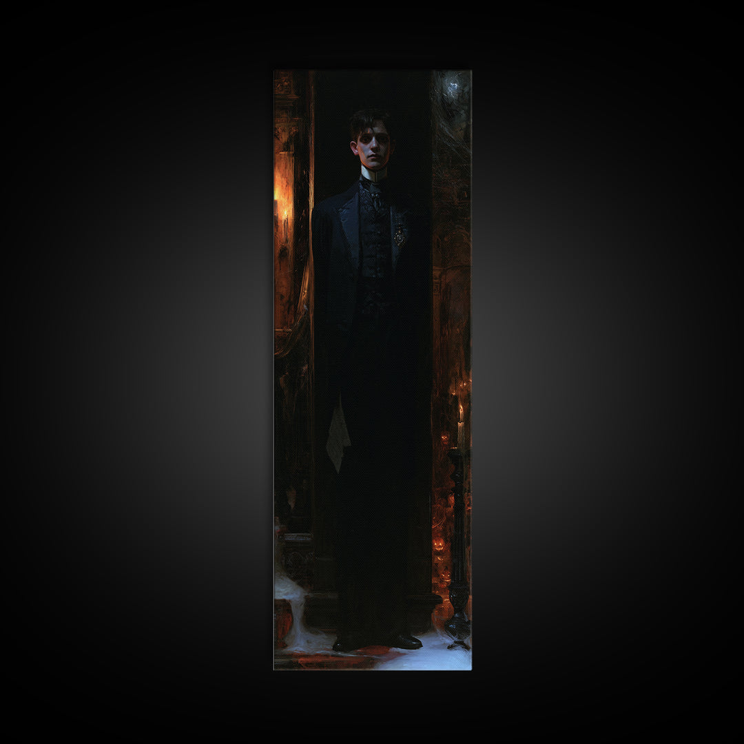 The Servant Of The North Wing, Victorian Phantom Portrait, Tall Narrow Canvas Print, Dark Academia Decor, Classic Monster Art