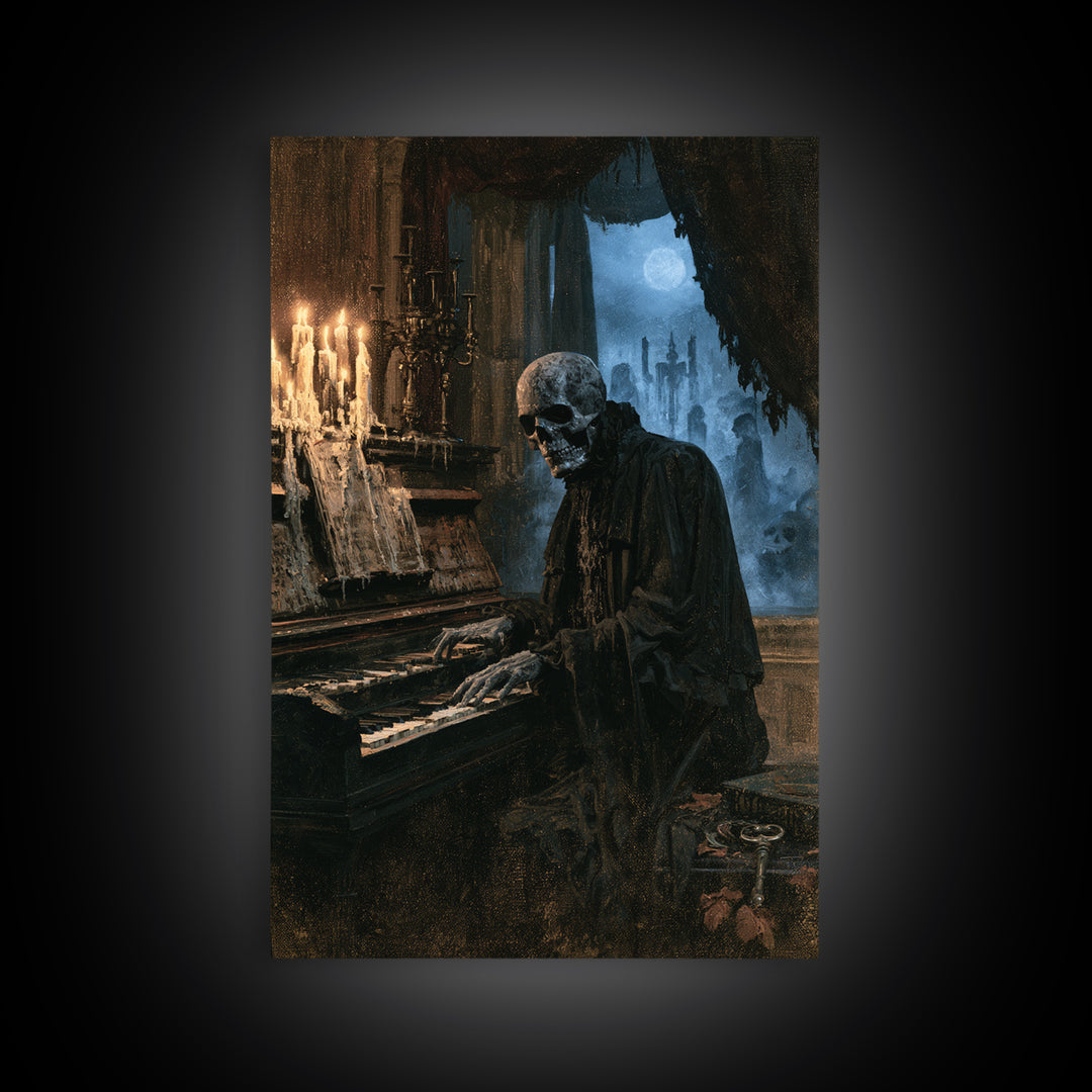The Cemetery Organist, Victorian Phantom Portrait, Vertical Canvas Print, Antique Style Decor, Gothic Wall Decor, Classic Monster Art