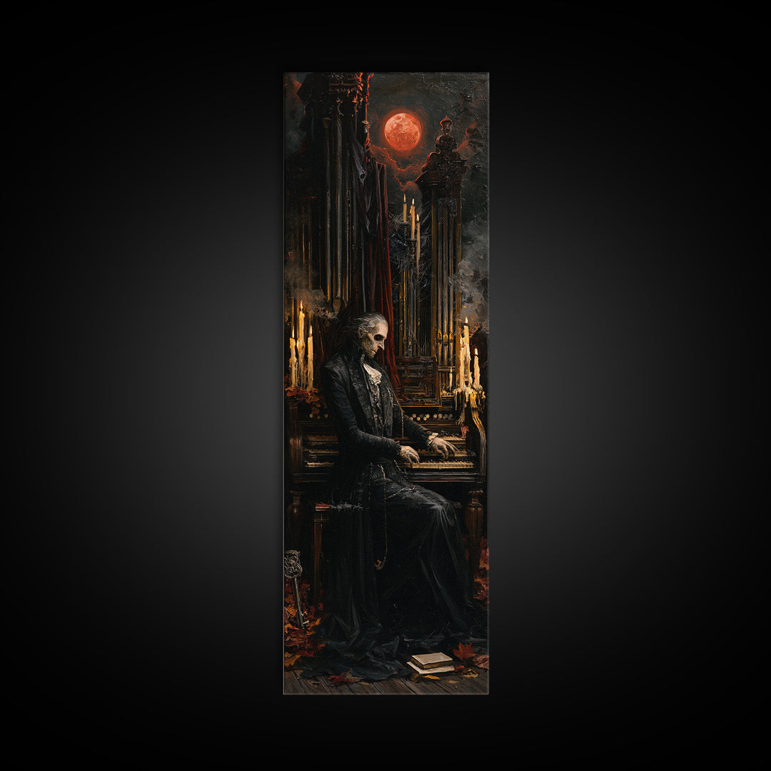 The Cemetery Organist, Victorian Phantom Portrait, Tall Narrow Canvas Print, Macabre Home Decor, Halloween Portrait Art, Classic Monster Art