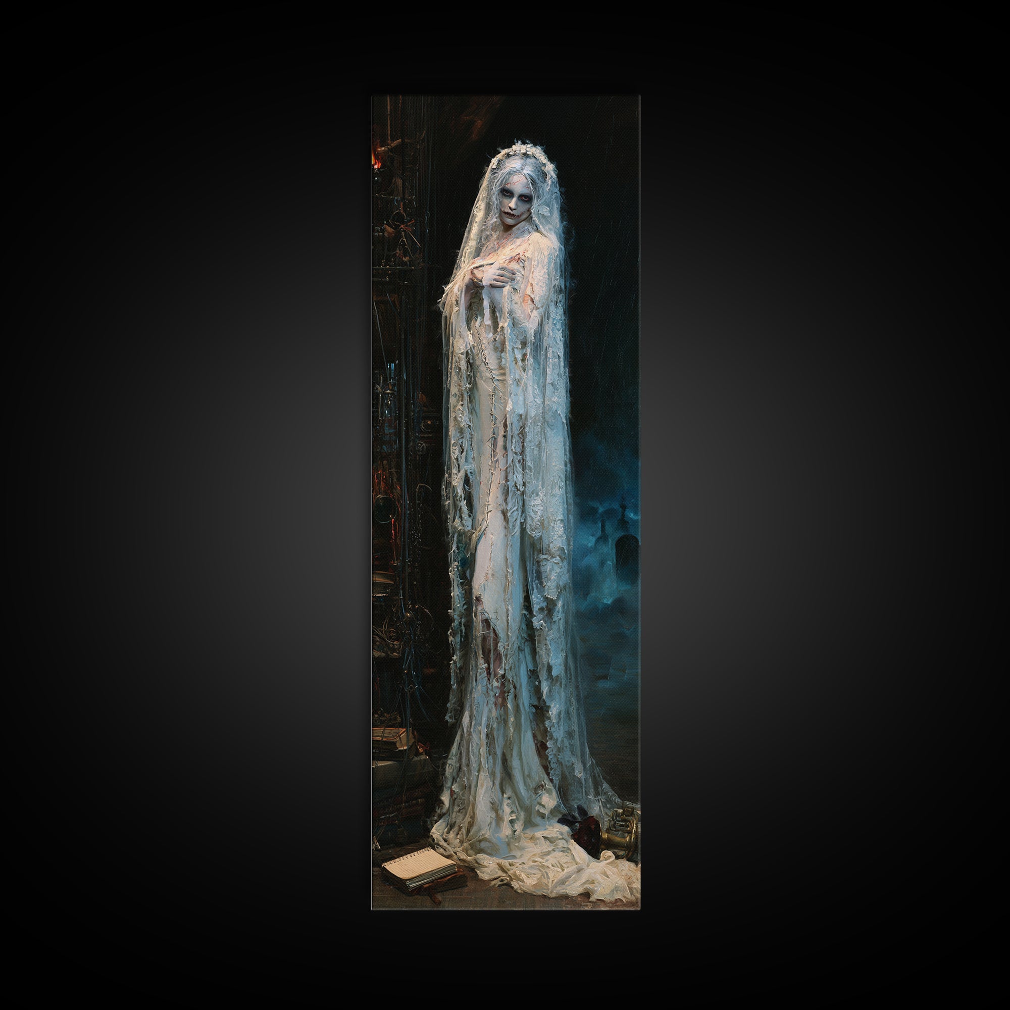 The Storm-Stitched Bride, Victorian Monster Portrait, Tall Narrow Canvas Print, Gothic Home Decor, Canvas Print, Classic Monster Art