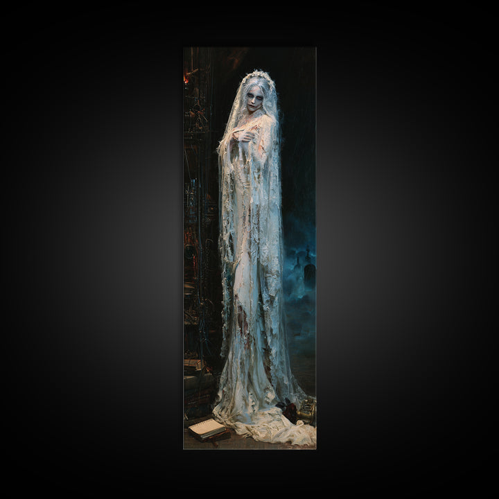 The Storm-Stitched Bride, Victorian Monster Portrait, Tall Narrow Canvas Print, Gothic Home Decor, Canvas Print, Classic Monster Art