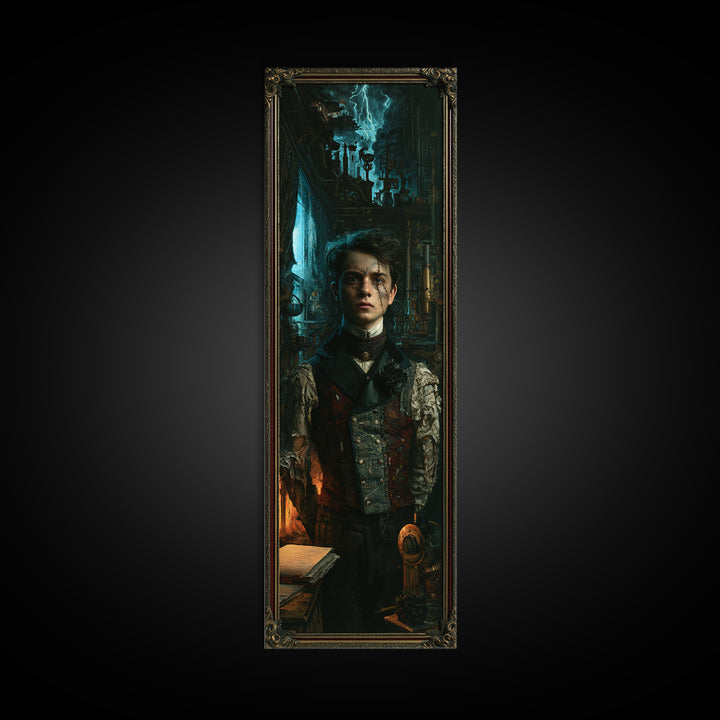 The Laboratory Son, Victorian Monster Portrait, Tall Narrow Canvas Print, Macabre Home Decor, Canvas Print, Classic Monster Art