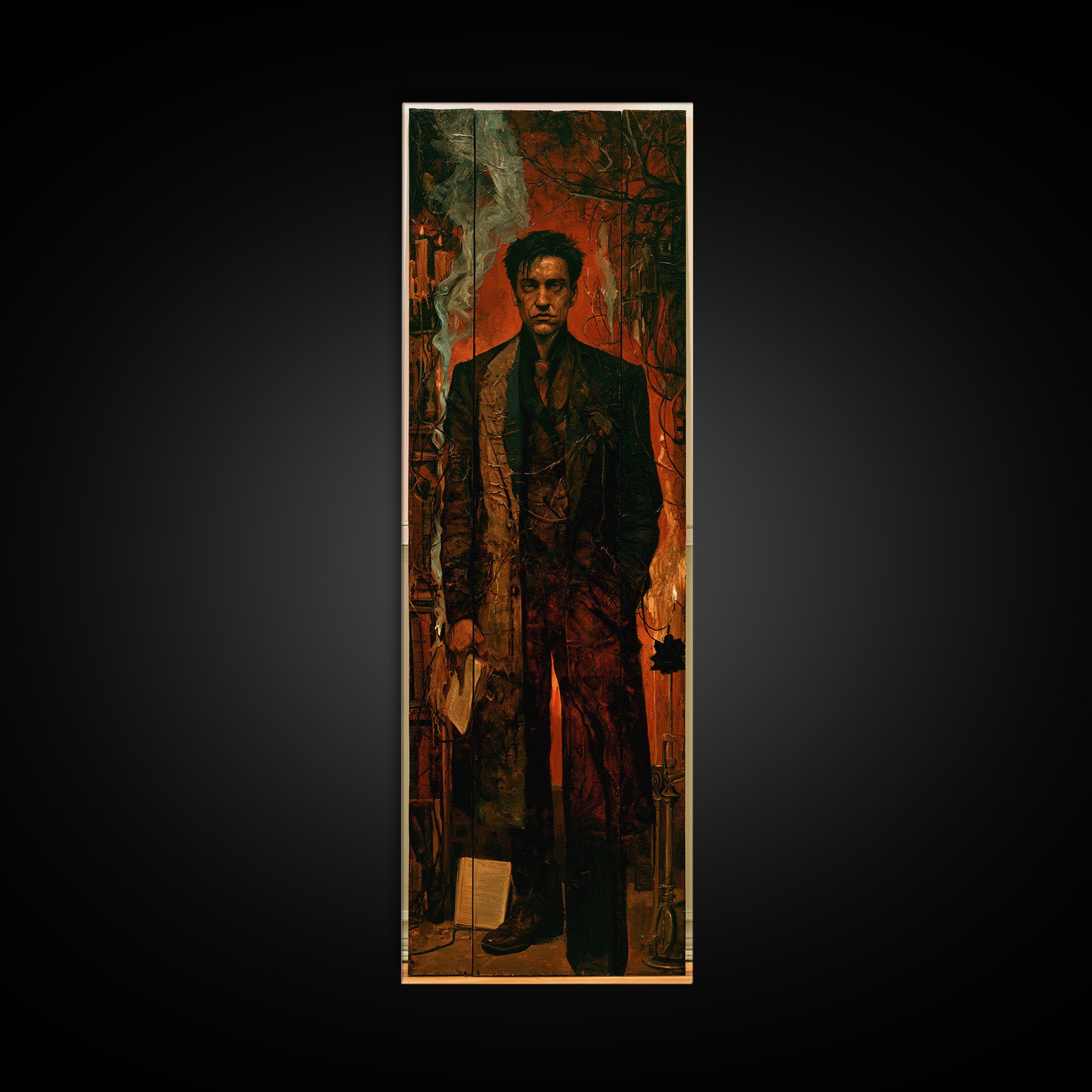 The Bolt-Browed Magistrate, Victorian Monster Portrait, Tall Narrow Canvas Print, Antique Style Decor, Classic Monster Art