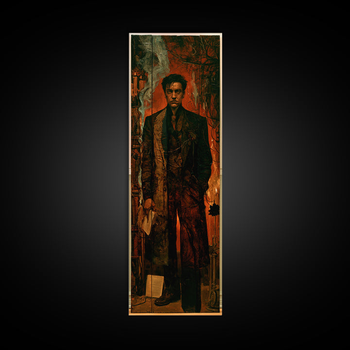 The Bolt-Browed Magistrate, Victorian Monster Portrait, Tall Narrow Canvas Print, Antique Style Decor, Classic Monster Art
