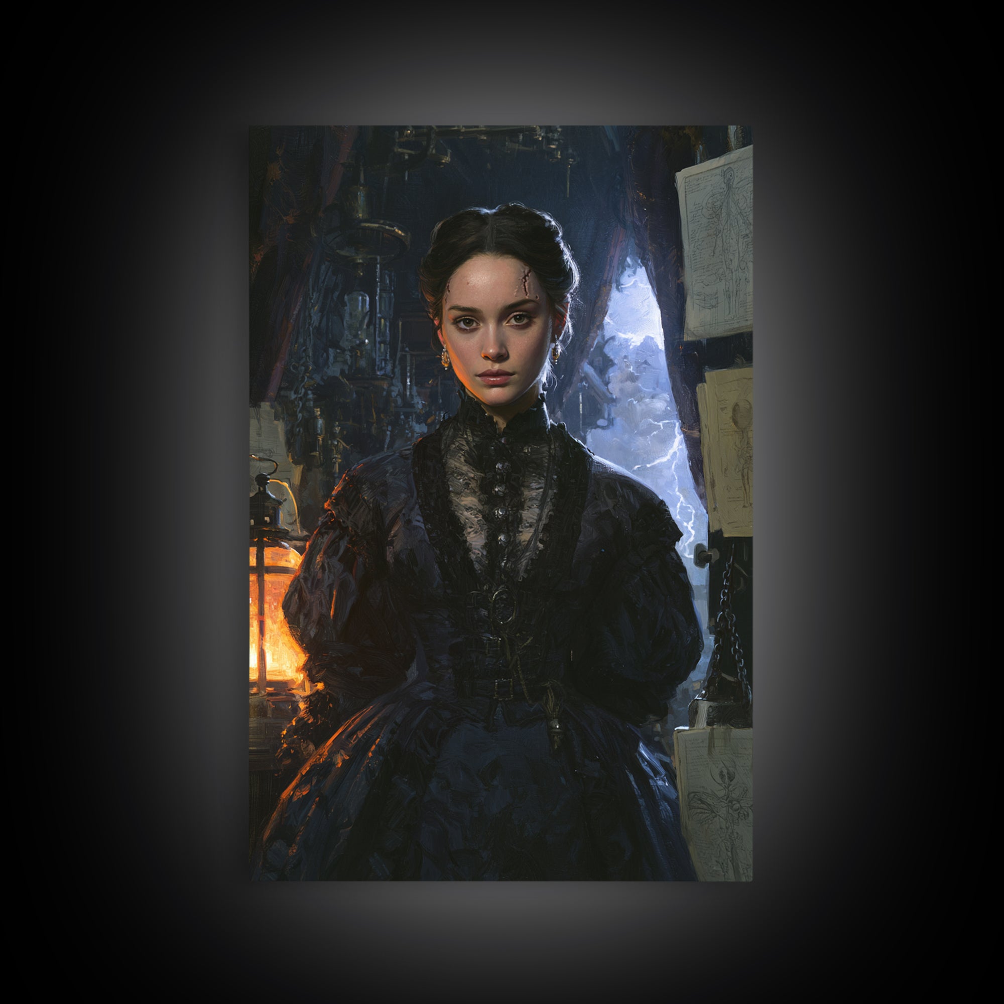 The Thunder Parlour Girl, Victorian Monster Portrait, Vertical Canvas Print, Macabre Home Decor, Canvas Print, Classic Monster Art