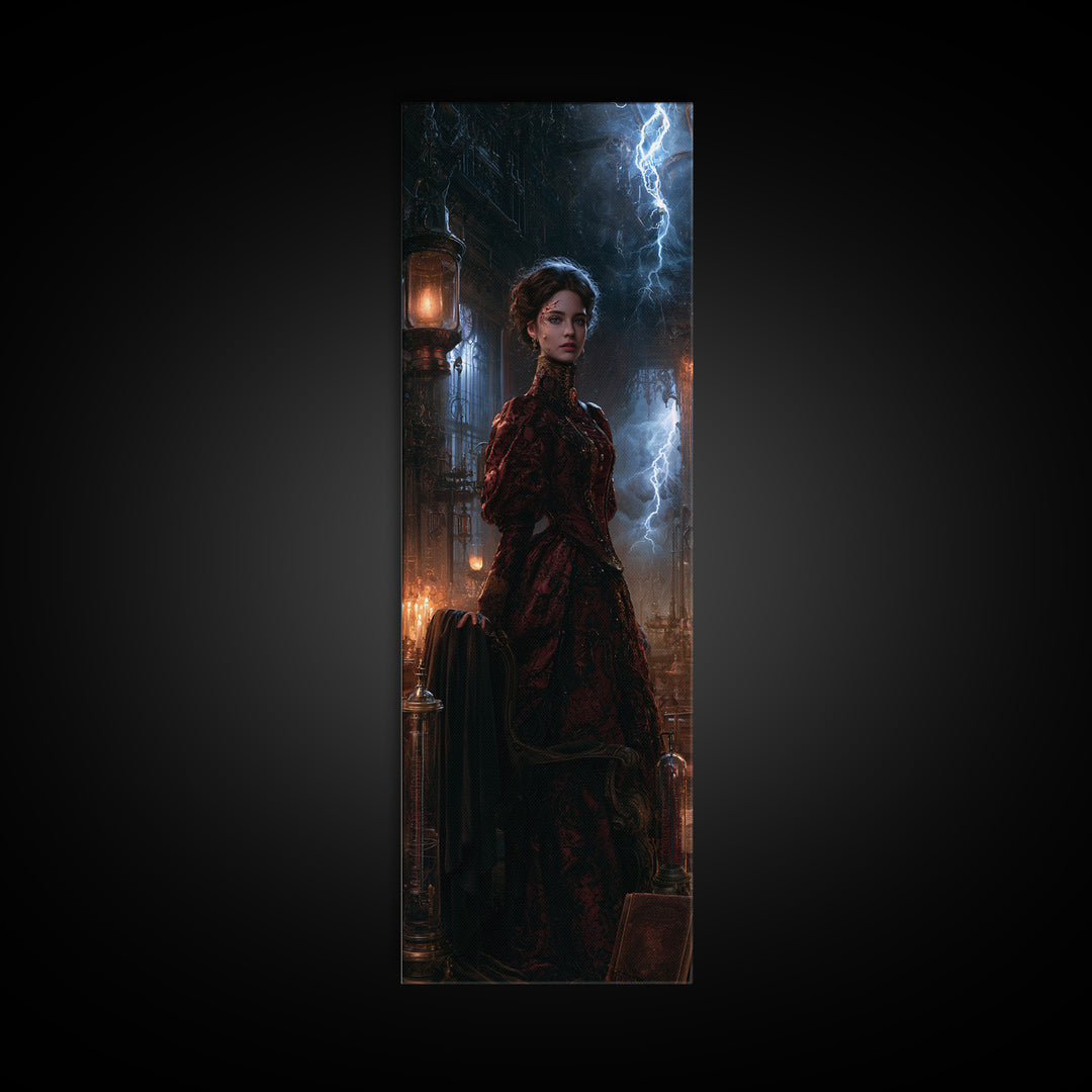 The Thunder Parlour Girl, Victorian Monster Portrait, Tall Narrow Canvas Print, Gothic Home Decor, Spooky Season Decor, Classic Monster Art