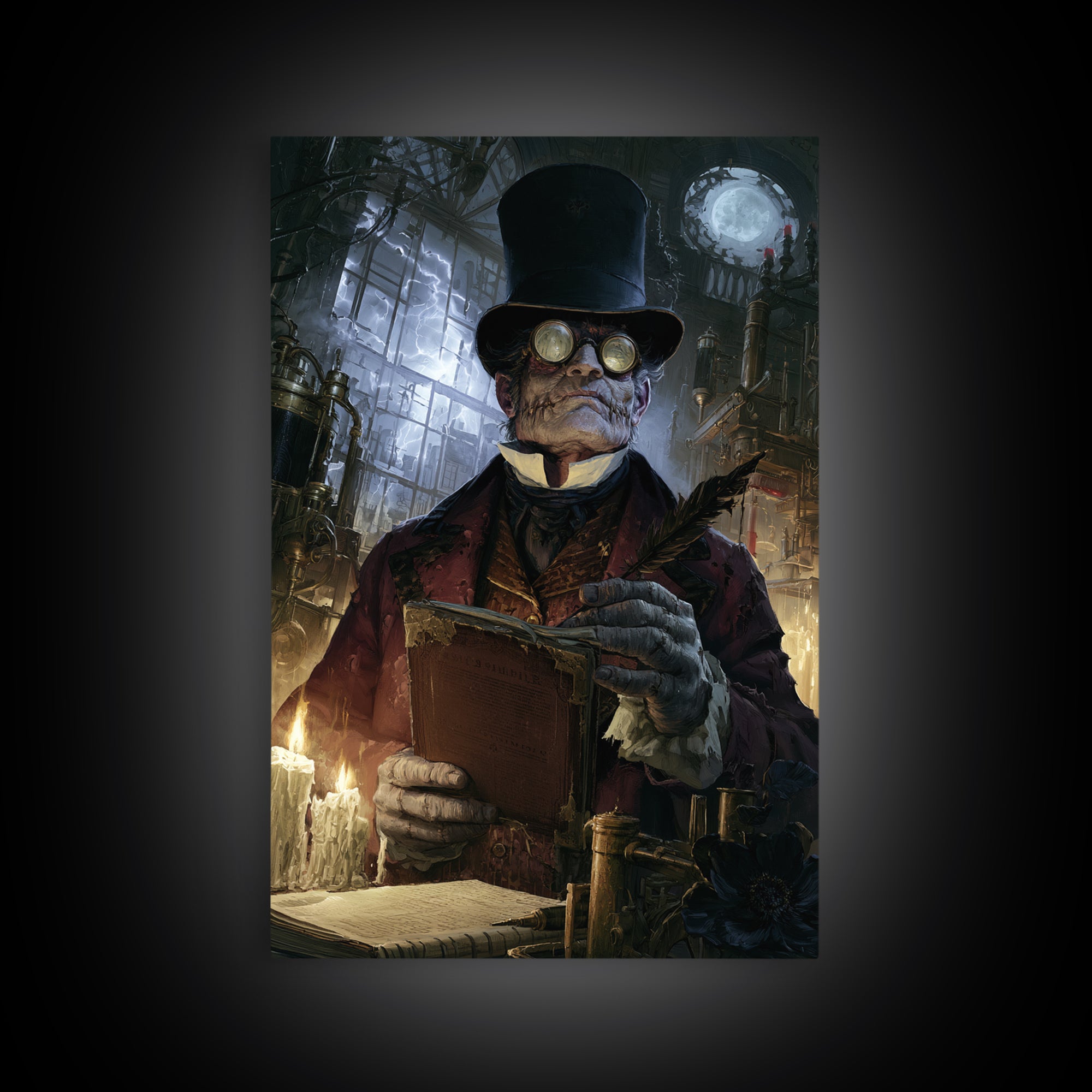 The Graveyard Tutor, Victorian Monster Portrait, Vertical Canvas Print, Classic Halloween Decor, Spooky Season Decor, Classic Monster Art