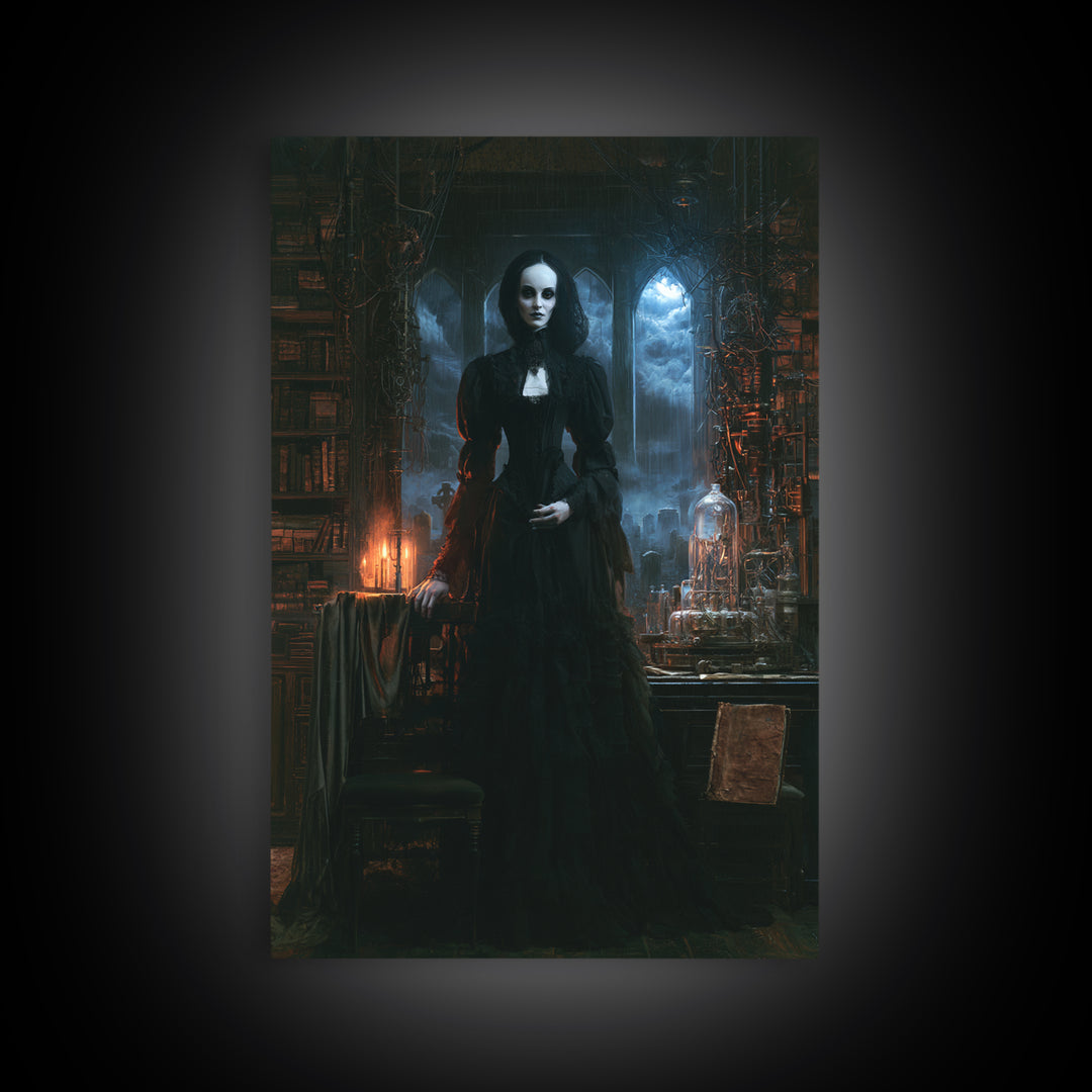 The Alabaster Creation, Victorian Monster Portrait, Vertical Canvas Print, Classic Halloween Decor, Spooky Season Decor, Classic Monster Art
