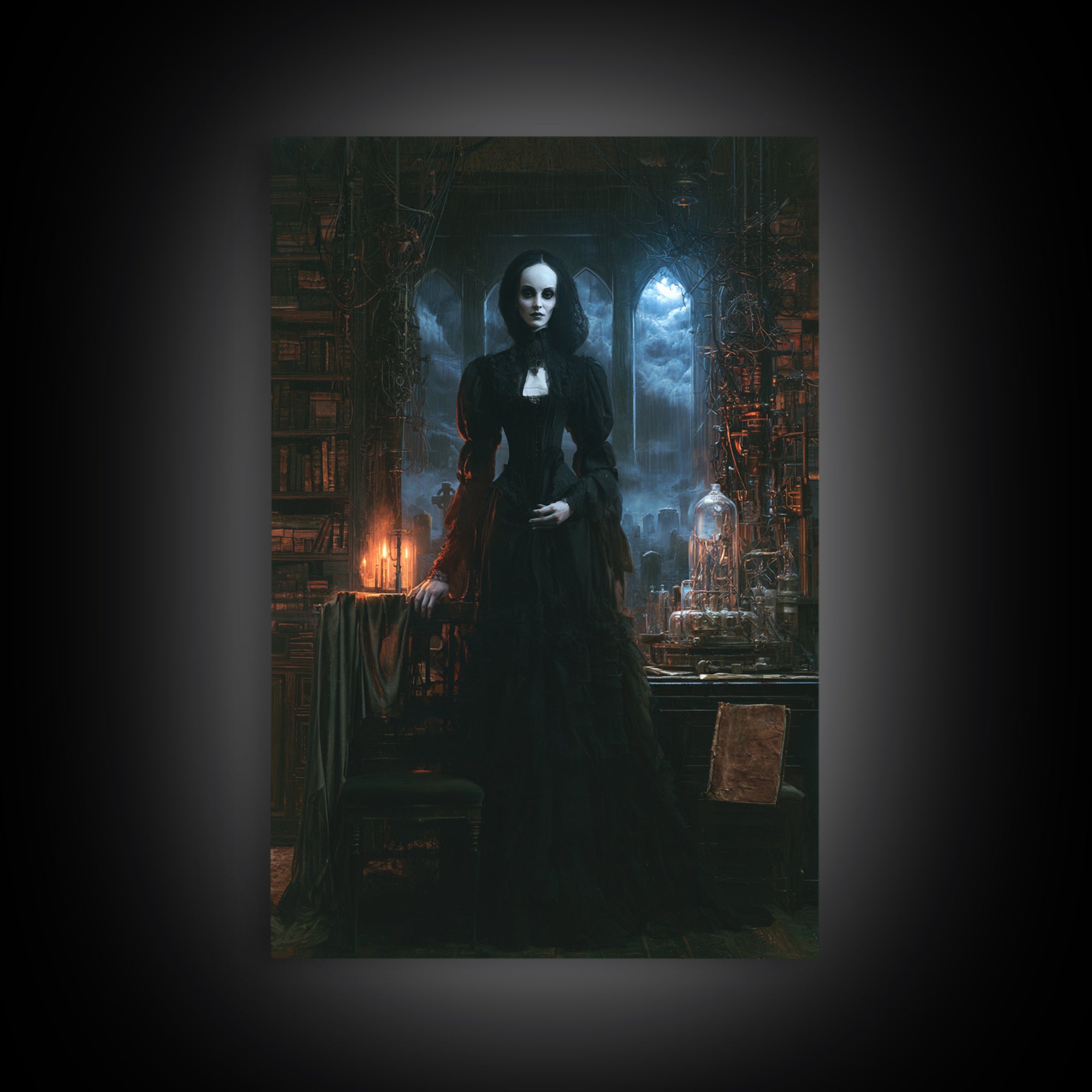The Alabaster Creation, Victorian Monster Portrait, Vertical Canvas Print, Classic Halloween Decor, Spooky Season Decor, Classic Monster Art