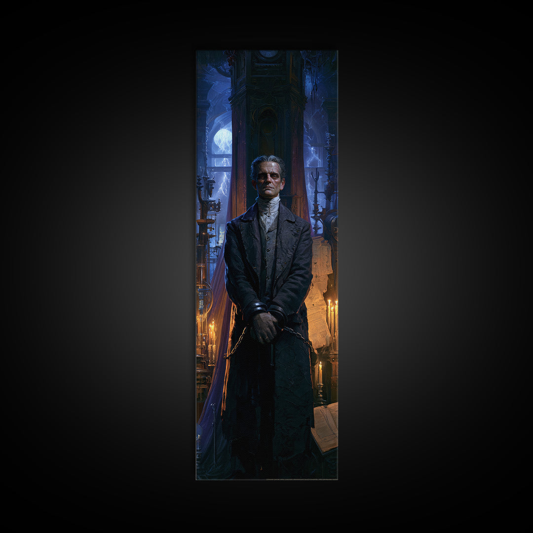 The Clocktower Patient, Victorian Monster Portrait, Tall Narrow Canvas Print, Antique Style Decor, Antique Horror Decor, Classic Monster Art