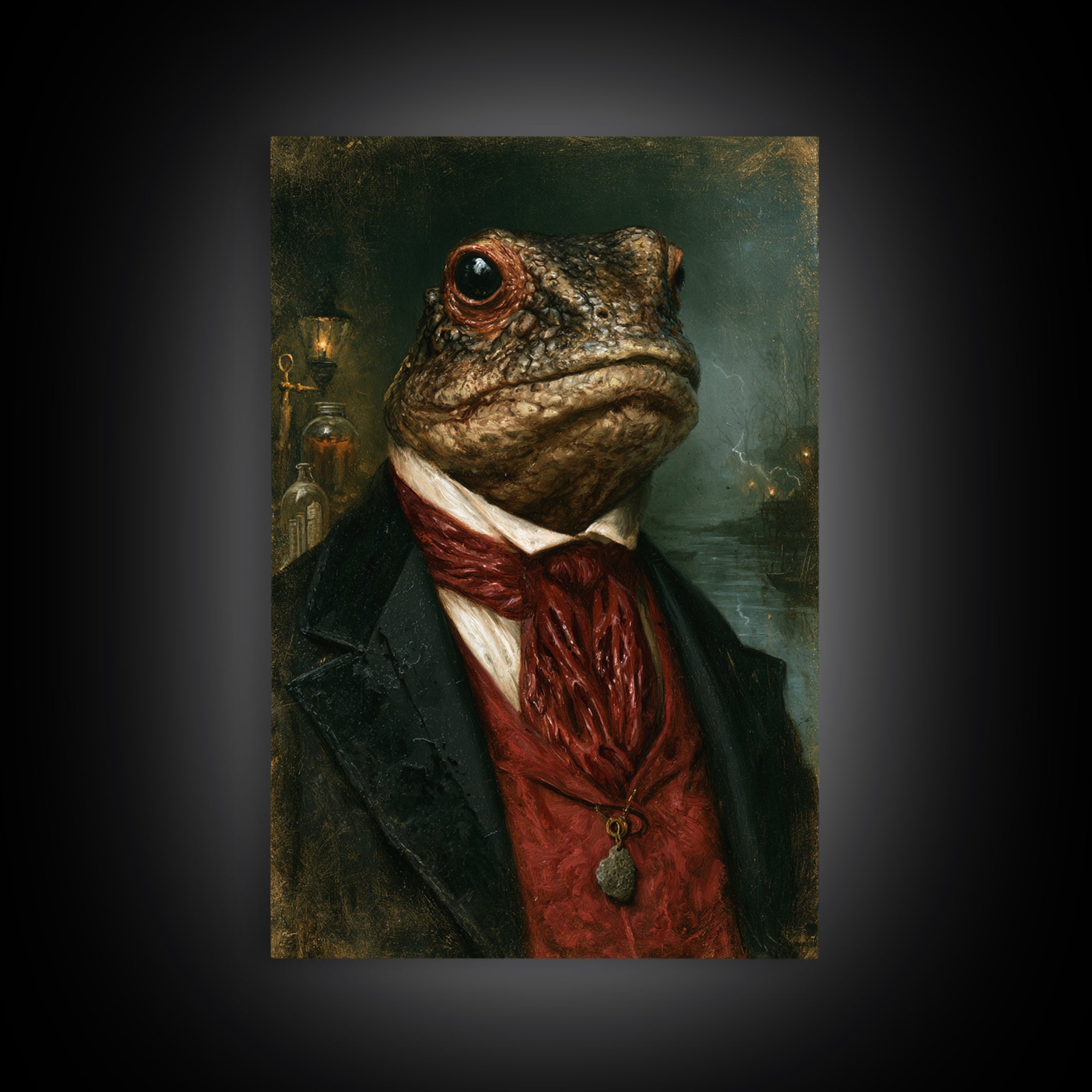 The Marsh Gentleman, Victorian Creature Portrait, Vertical Canvas Print, Gothic Home Decor, Antique Horror Decor, Classic Monster Art