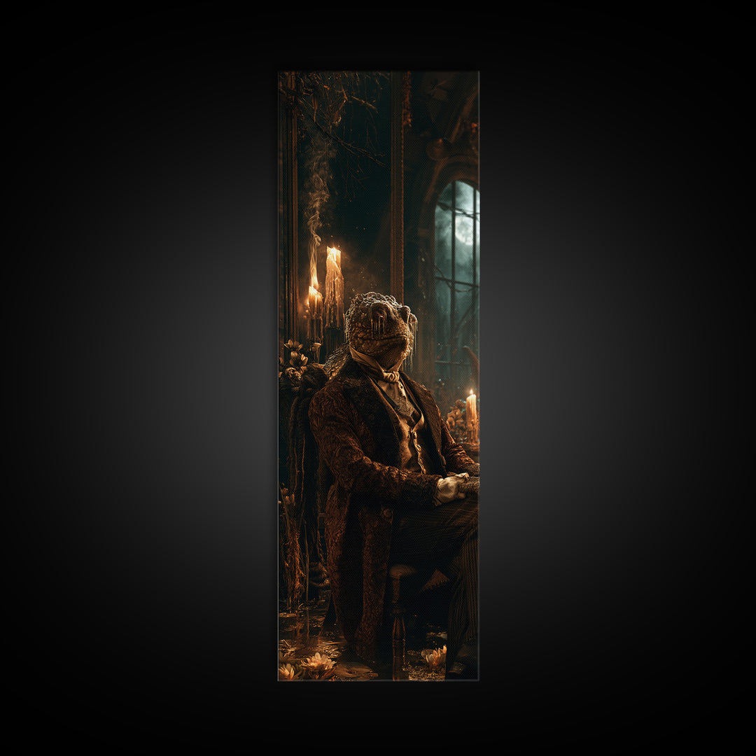 The Marsh Gentleman, Victorian Creature Portrait, Tall Narrow Canvas Print, Antique Style Decor, Gothic Wall Decor, Classic Monster Art