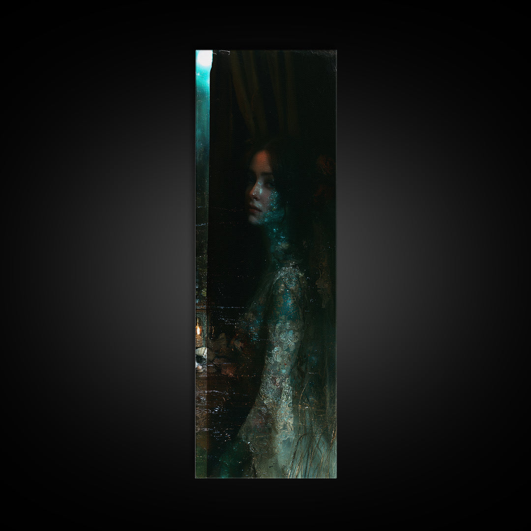 The Lagoon Bride, Victorian Creature Portrait, Tall Narrow Canvas Print, Macabre Home Decor, Halloween Portrait Art, Classic Monster Art