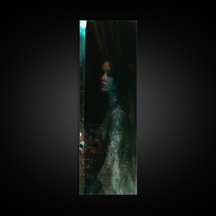 The Lagoon Bride, Victorian Creature Portrait, Tall Narrow Canvas Print, Macabre Home Decor, Halloween Portrait Art, Classic Monster Art