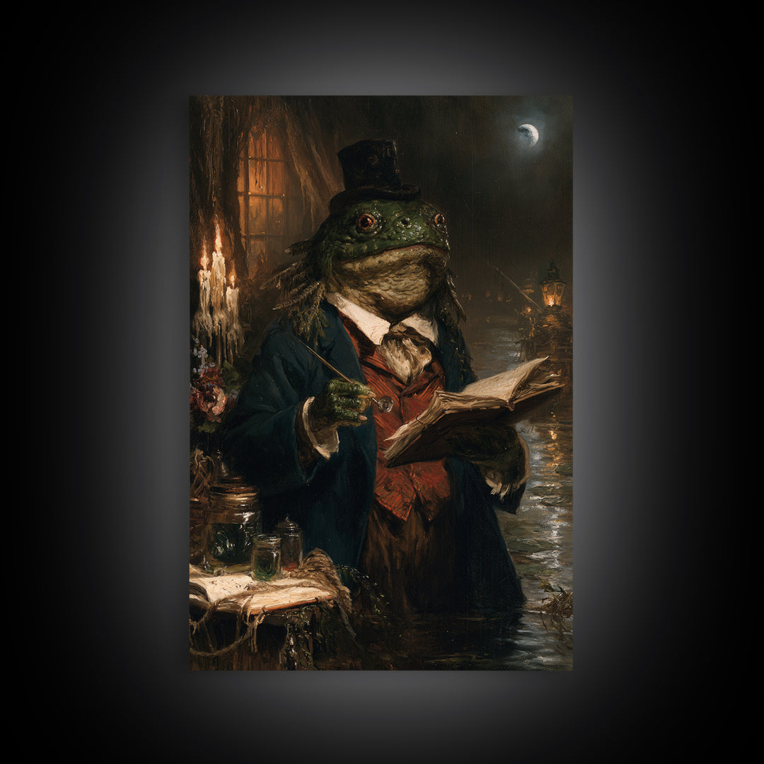 The Fen Naturalist, Victorian Creature Portrait, Vertical Canvas Print, Classic Halloween Decor, Spooky Season Decor, Classic Monster Art