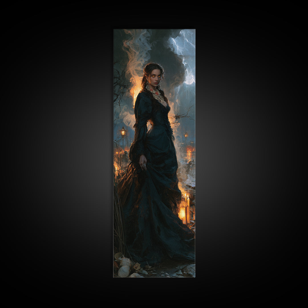 The Tidal Heiress, Victorian Creature Portrait, Tall Narrow Canvas Print, Dark Academia Decor, Antique Horror Decor, Classic Monster Art